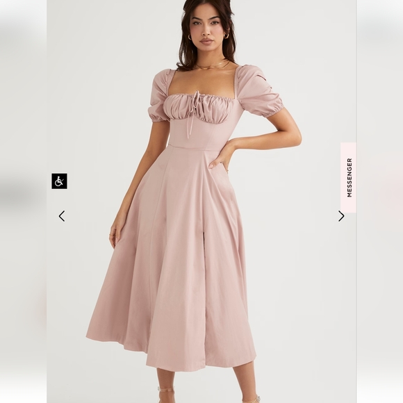 House Of CB Tallulah Blush Puff Sleeve Midi Dress - Picture 9 of 16